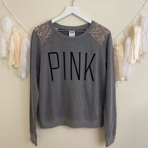 PINK VS Gray Leopard Pullover Crewneck Sweatshirt